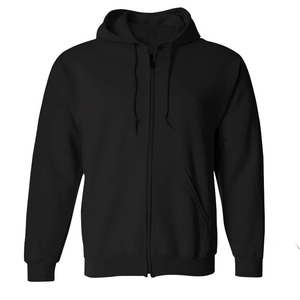 Sudadera con capucha de algodón 100% para hombre, sudadera de lana con cremallera frontal estampada de diseñador negro sólido de invierno, ajuste clásico, con capucha teñida lisa - Product Image 2
