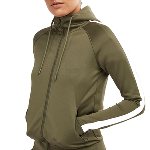 Conjuntos de chándal de talla grande transpirable ecológico para mujer, mangas completas con cremallera, rayas laterales, Color verde oliva para invierno - Product Image 3
