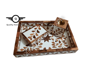 Meilleure qualité Acacia bois résine incrustation boîte brûleur plateau ensemble pour la décoration de la maison arabe Mubkhar Bakhoor ensemble cadeau de noël - Product Image 5