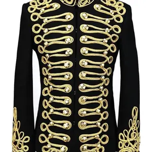 Napoleon Chic Black Autumn Luxury Outer Golden Rope Deco Napoleon Jacket