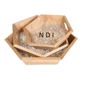 Bandeja de madera para servir para té, café y desayuno, decoración elegante de mesa de comedor para el hogar para catering y servicio - Product Image 1