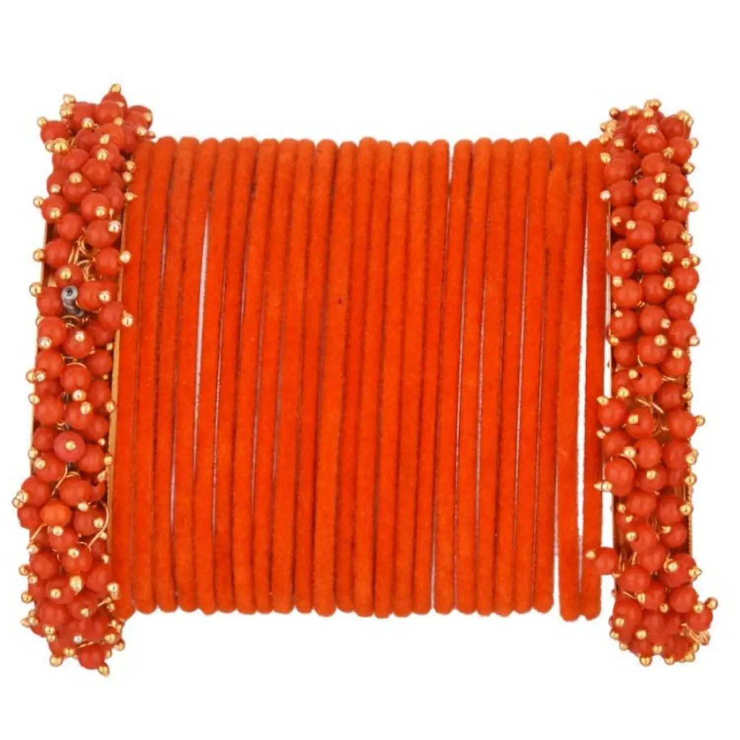Indian Wholesaler Orange Faux Pearl Beads Plain Velvet Bangle Bracelet For Women Indian Bridal Bangle Set