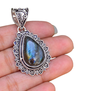 Modern Designer Labradorite Gemstone <b>Silver</b> Plated 925 Sterling <b>Silver</b> Pendant Wholesale Factory Price - Product Image 1