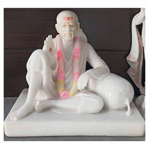 แฮนด์เมดสีขาวหินอ่อน Sai Baba นั่งรูปปั้น - Product Image 1