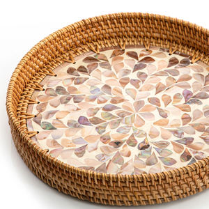 Elegant Mother of Pearl Rattan <b>Tray</b>, Round Rattan Serving <b>Tray</b> in Vietnam Wholesale - Product Image 2