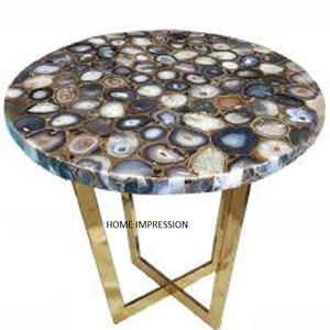 Grossiste Petite table d'appoint de luxe avec dessus en agate et base en métal doré Table d'appoint en agate marbrée pour la décoration du salon à un prix attractif - Product Image 4