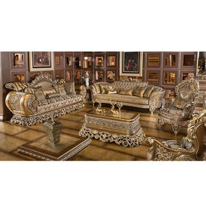 Ensemble de canapés de salon en teck massif de style français vintage, meubles de salon sculptés antiques de luxe - Product Image 1