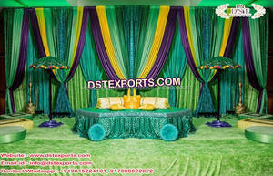 Bright & Beautiful Backdrops for Mehandi Stage Embroidered Sangeet Backdrop <b>Curtains</b> Sangeet Stage Paisley & <b>Peacock</b> Backdrops - Product Image 6