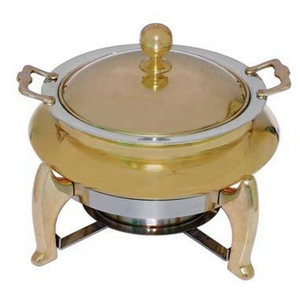 ถาดอุ่นอาหารทรงกลมสีทองพร้อมฝาปิดและขาตั้งสำหรับจัดบุฟเฟ่ต์ - Product Image 1