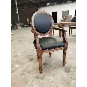 Home Decor เฟอร์นิเจอร์อินเดียคลาสสิก Elegant Furniture เก้าอี้ไม้โบราณและหนังเก้าอี้รับประทานอาหาร