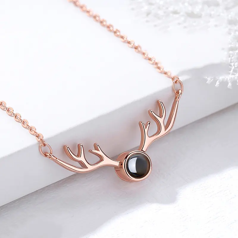 Wholesale factory fashion romantic 925 silver jewelry 100 languages I love you projection antlers custom jewelry women necklace