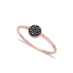 Anillo redondo de plata de primera ley y circón para mujer, sortija, plata esterlina 925, Circonia cúbica, zirconia, circonita, zirconita, color negro - Product Image 1