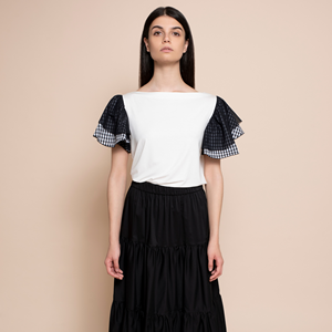 Camiseta SM Quality hecha en Italia de viscosa con mangas cortas de doble ribete en tul de viscosa. Para el día de hoy - Product Image 1