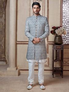 DAZZLING--Indo-Western-Sherwani with <b>Pant</b>--with MATCHING SHOE WITH Embroidery for Indian/Pakistani Party & WEDDING Dress=2021-- - Product Image 2