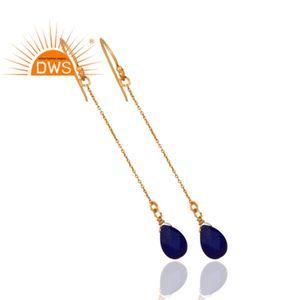 Increíbles Pendientes de Piedra Preciosa Lapislázuli, Proveedor de Joyería de Plata 925, Pendientes de Cadena con Baño de Oro de 18k - Product Image 2