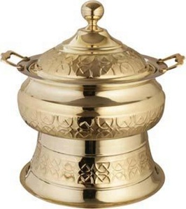 Recipiente para calentar comida estilo vintage, dorado, con tapa y asas, forma circular, equipo para mantener la comida caliente - Product Image 1