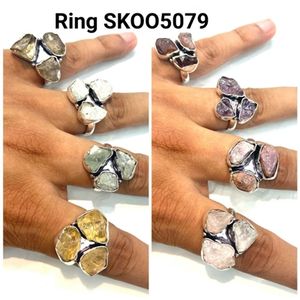 Indien Vintage Boho Forme Ovale Femmes Anneaux Pierre Naturelle Style Mixte Turquoise Grande Pierre En Gros Lot pour La Fabrication De Bijoux - Product Image 2