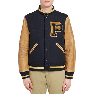 แจ็คเก็ตวาร์ซิตี้แบบสั่งทำพิเศษ (OEM) แจ็คเก็ตบอมเบอร์ ปักลายปะติด แขนหนัง ตัวเสื้อทำจากผ้าขนสัตว์ ตามความต้องการของลูกค้า - Product Image 1