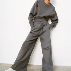 Chándal con logotipo personalizado para mujer, pantalones de chándal de algodón, ropa de calle, sudadera con cremallera y conjunto de Jogger Unisex - Product Image 2