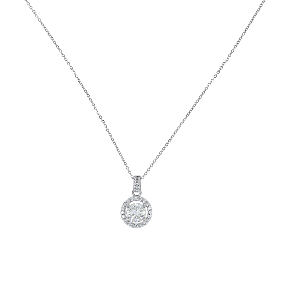 Perak Murni 925 Solid 1ct 6.5Mm Bundar Moissanite Kalung Liontin Berlian | Perhiasan Pernikahan