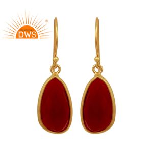 Boucles d'oreilles Onyx rouge naturel pour femmes, bijou pendant en pierre précieuse, plaqué or et argent, vente en gros, 18k - Product Image 1