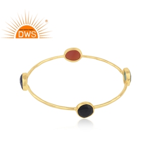 Natural Onyx Gemstone Bangle Wholesale 18k <b>Gold</b> Plated 925 Silver Bangle Jewelry Supplier Vintage Collection - Product Image 3