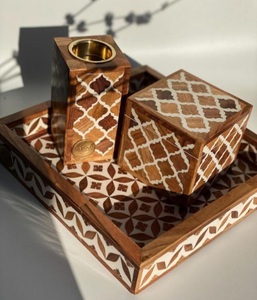 Meilleure qualité Acacia bois résine incrustation boîte brûleur plateau ensemble pour la décoration de la maison arabe Mubkhar Bakhoor ensemble cadeau de noël - Product Image 6