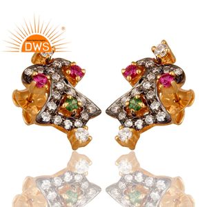 Boucles d'oreilles rondes en zircone pour femmes, Multi clous, plaqué or jaune, en argent Sterling 925, possibilité de vente en gros - Product Image 2