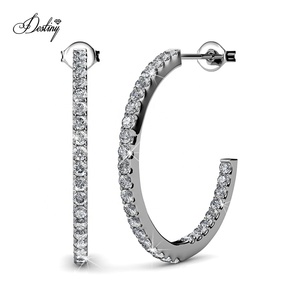 Pendientes de Aro Pequeños y Sencillos Adornados con Cristales <span class=keywords><strong>Swarovski</strong></span>, Hipoalergénicos, Plata Daisini 925, Pendientes para Mujer - Product Image 1