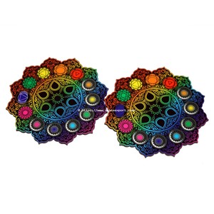 Posavasos de madera para cocina y hotel, diseño personalizado de 4 pulgadas, 7 Chakras, Ágata impresa - Product Image 1