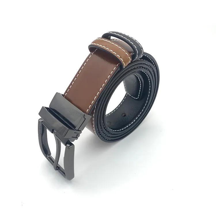 2021 Customized Men's Black Brown Reversible Rotating Buckle Leather Men's Belt