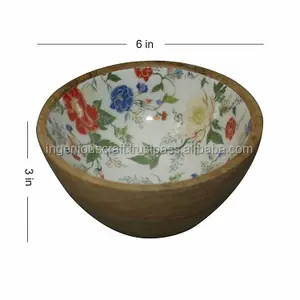 LATEST DESIGN Serving Bowls Wooden for Snacks Dry Fruits Printed Decorative Mango Wood with Clear Enamel print bowl by ingenious craft