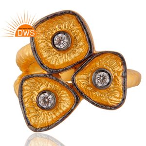 White <b>Cubic</b> <b>Zirconia</b> Cocktail <b>Ring</b> 18k <b>Gold</b> Plated Silver Statement <b>Ring</b> Jewelry Manufacturer - Product Image 2