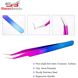 Pinzas de pestañas rectas curvas nuevas de etiqueta privada, herramienta de belleza antiestática de Color arcoíris para extensión de pestañas, Punta puntiaguda - Product Image 4