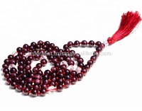 Collier de méditation bouddhiste en perles de grenat 108, noué à la main, unisexe