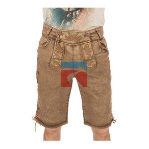 Shorts en jean pour homme, décontractés, été, marron clair, boutons, style vintage, design de créateur (Trachten Oktoberfest allemand), 100% coton - Product Image 4