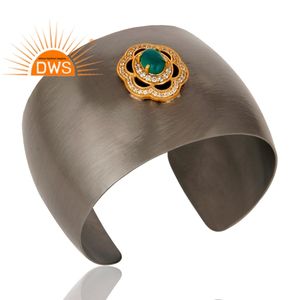 Dernière conception faite à la main Onyx vert naturel et Cz Bracelet de manchette de pierres précieuses pour les femmes bijoux de mode pour les femmes cadeau pour elle - Product Image 2