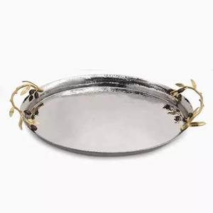 Bandeja redonda de metal para servir, accesorio de cocina con asas decorativas de oliva, bandeja de decoración para servidor de té - Product Image 1