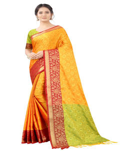 Banarasi Sari de seda Jacquard con blusa para mujer, ropa de fiesta para mujer, uso diario, de algodón suave Sari de seda, venta al por mayor, precio bajo étnico - Product Image 3