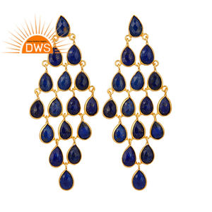 งานแต่งงานสวมใส่ Lapis Lazuli อัญมณีต่างหูโคมระย้า925เครื่องประดับเงินคอลเลกชันคลาสสิก - Product Image 1