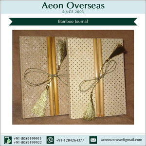 Journal de cahier en bambou attaché avec un cahier en tissu de coton à glands dorés pour un usage personnel et de voyage - Product Image 5
