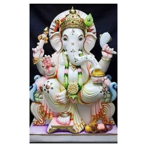 Handmade White Marble Ganesha Ji Lord Best Shining Painted Statue - Product Image 1