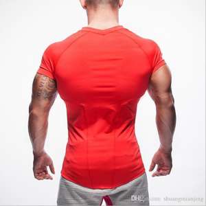 T-shirt personnalisé à col en V pour homme, tissu velours, compression musculaire, vêtements de sport, entraînement de fitness, hauts de sport, course à pied, exercice de printemps - Product Image 5