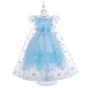 Robe longue de princesse de style preppy pour fillettes, motif floral à col rond avec volants, vêtement d'été en mousseline - Product Image 6