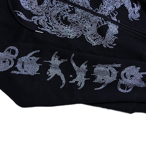 100% Cotton Unisex Winter Gym Hoodie Rhinestone Decorated Plain Zip up Solid Pattern Custom Pure Color Hooded Coat - Product Image 3