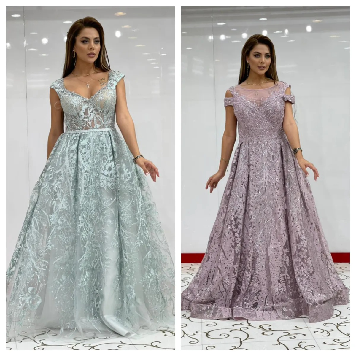 Damen Stickerei Blume & Handarbeit Spitze lang eine Linie Festzug Kleid boden lang Prinzessin Prom Tüll Maxi kleid für Hochzeits kleidung