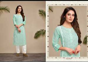 Designs Lawn Robes en coton avec dentelle Gotta Patti et tissu Patti | Kurti Design Ideas With Lace for women - Product Image 2