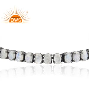 Bracelet réglable en argent Sterling 925 avec pierre de lune naturelle pour femmes, bijou en Rhodium noir arc-en-ciel, vente en gros - Product Image 2