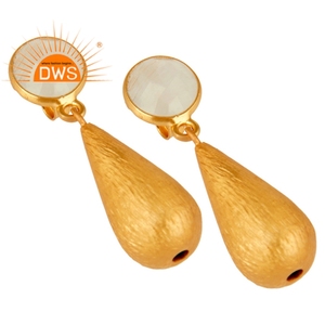 18k Gold Plated Drop <b>Dangle</b> <b>Earring</b> 925 Sterling <b>Silver</b> Jewelry Natural Rainbow Moonstone <b>Earring</b> Jewelry Manufacturer - Product Image 2