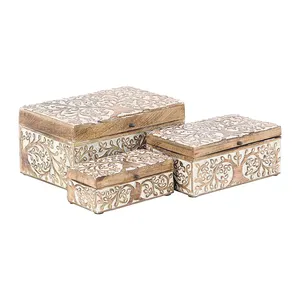 자연 나무 상자 세트 3 갈색/흰색 선물 나무 보석 케이스 홈 장식 목재 상자 선물 항목